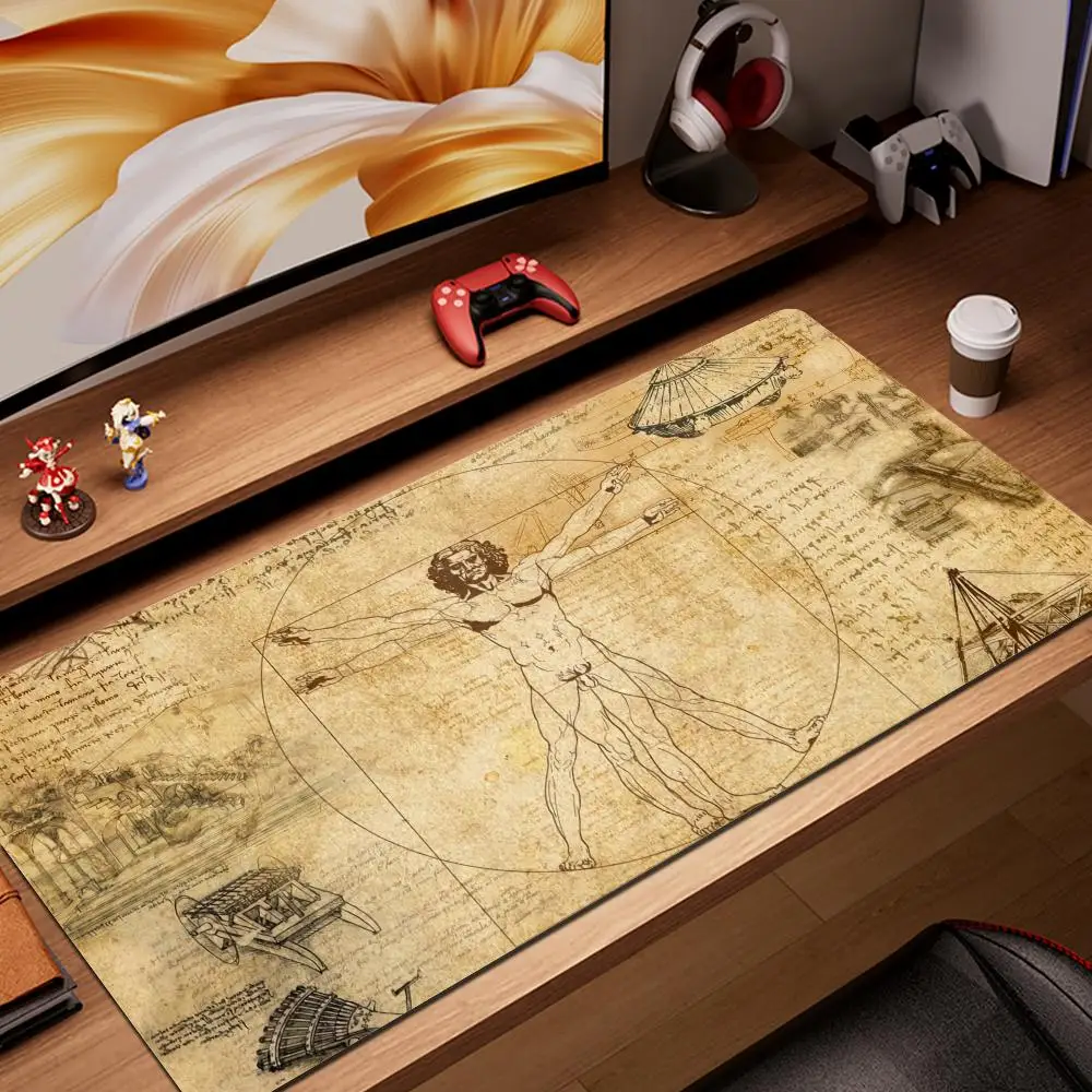 Alfombrilla de ratón grande Leonardo da Vinci Art, alfombrilla de ratón para juegos, alfombrilla de ratón para ordenador, alfombrilla de ratón grande XXL, alfombrilla de escritorio para teclado, alfombrilla de ratón