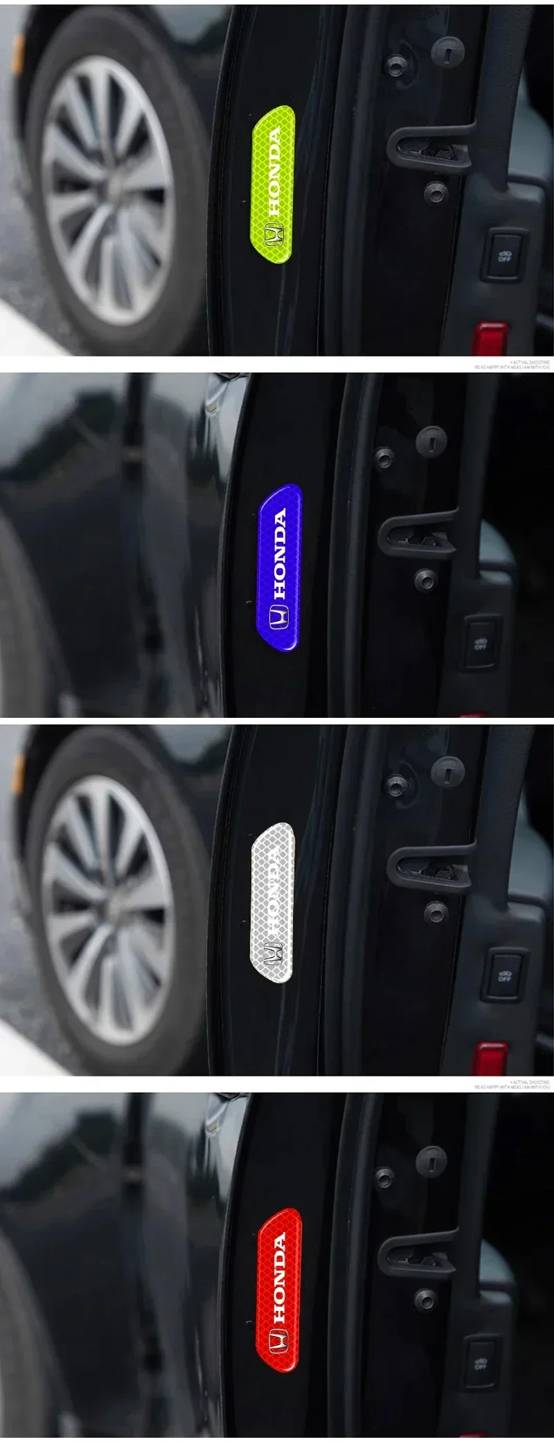

4pcs Car Door Reflective Strips security Warning Stickers For Honda Civic Fit Jazz Accord Pilot Passport Stepwgn CRV BRV HRV