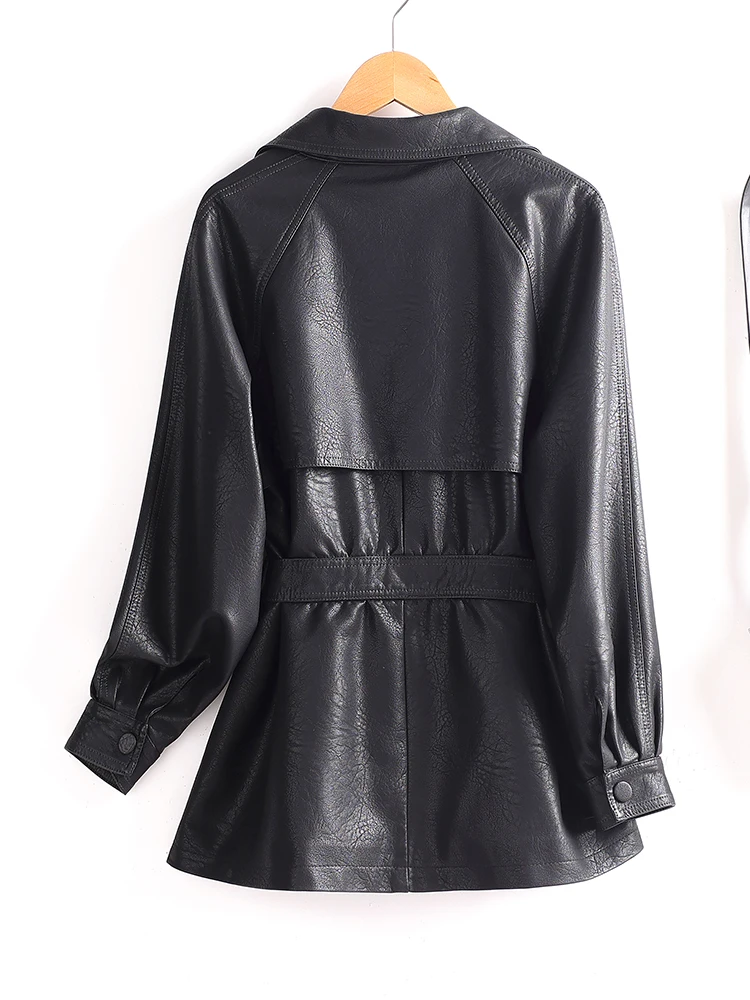 Veste coupe-vent en cuir véritable Haining pour femme, style coréen, cintrée à la taille, style britannique, ample et amincissante