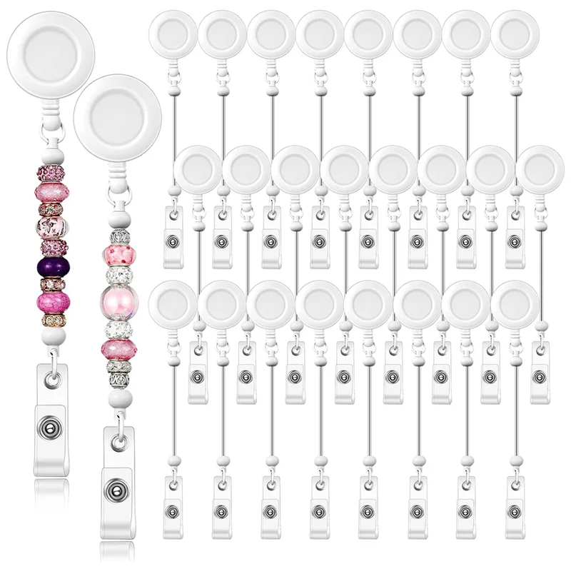 

J1UL1N 24 Pcs Beadable Badge Reel Retractable Clips Holder For Beads Bulk Blank Bar ID Name Badge Reels With Belt Clip
