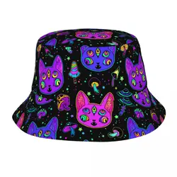 Stylish Psychedelic Cat Bucket Hat Men Women Lightweight Hiking Fishing Cap Travel Headwear