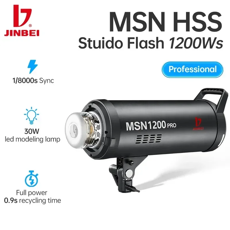 JINBEI MSN1200pro 1200W 1/8000s Flash de Estúdio de Alta Velocidade com Sincronização, Montagem Bowens, Lâmpada de Modelagem de 30W e Wireless 2.4G Integrado