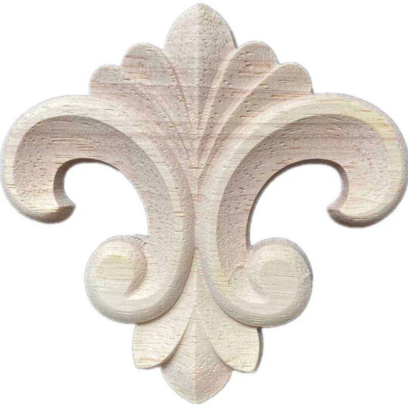 1PC 6cm 10cm Woodcarving Corner Flower Decal Wooden Figurines Crafts Appliques Frame Onlay Wall Door Furniture Accessories Decor