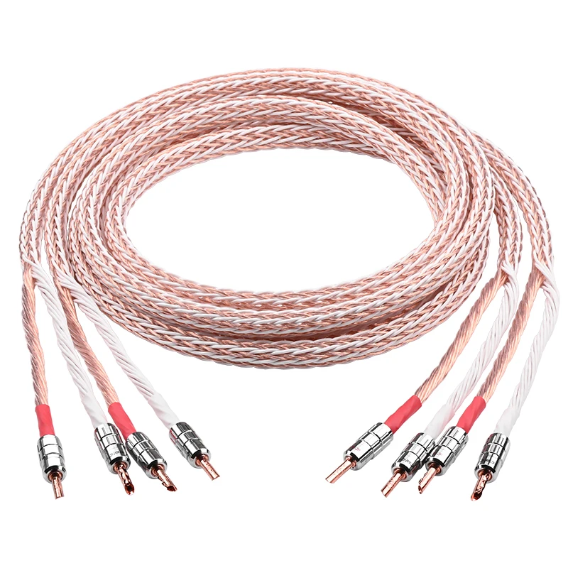 

24 Cores 12TC High Purity OCC Wire Audio Speaker Cable A Pair with Banana Spade Plug Pure Copper for Amplifier CD DVD Player