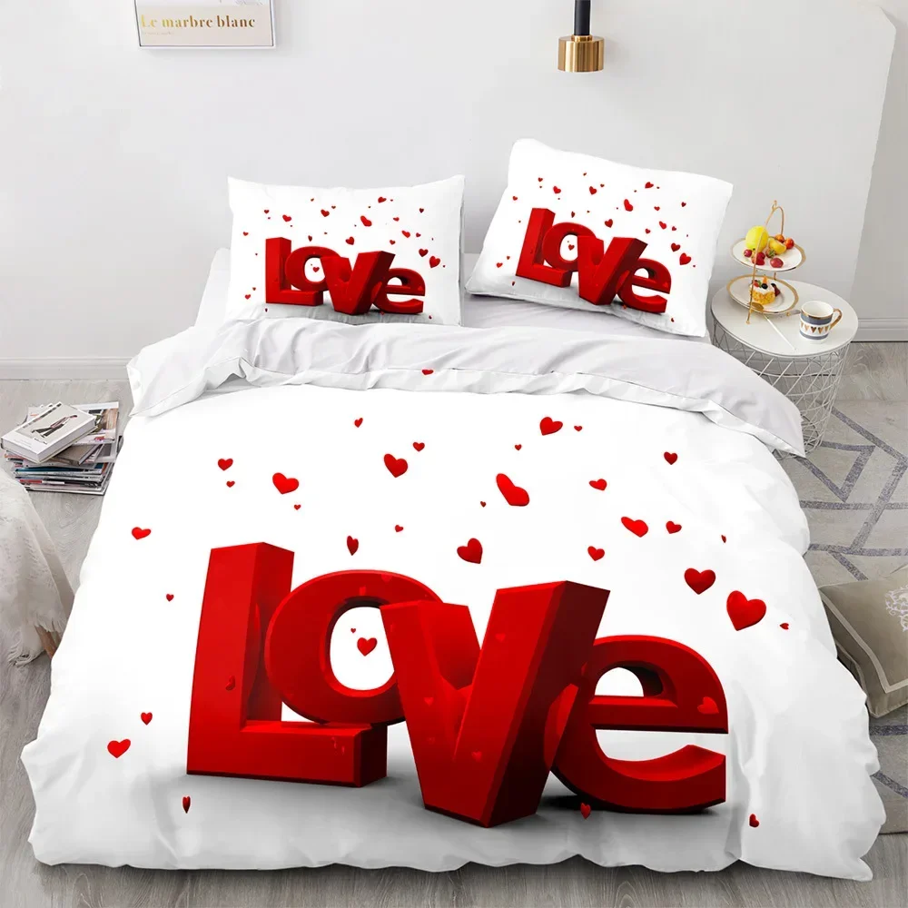 

Love Duvet Cover Queen Heart Shaped Bedding Sets White Romance Polyester Comforter Cover for Women Men Boys Girls Teen King Size