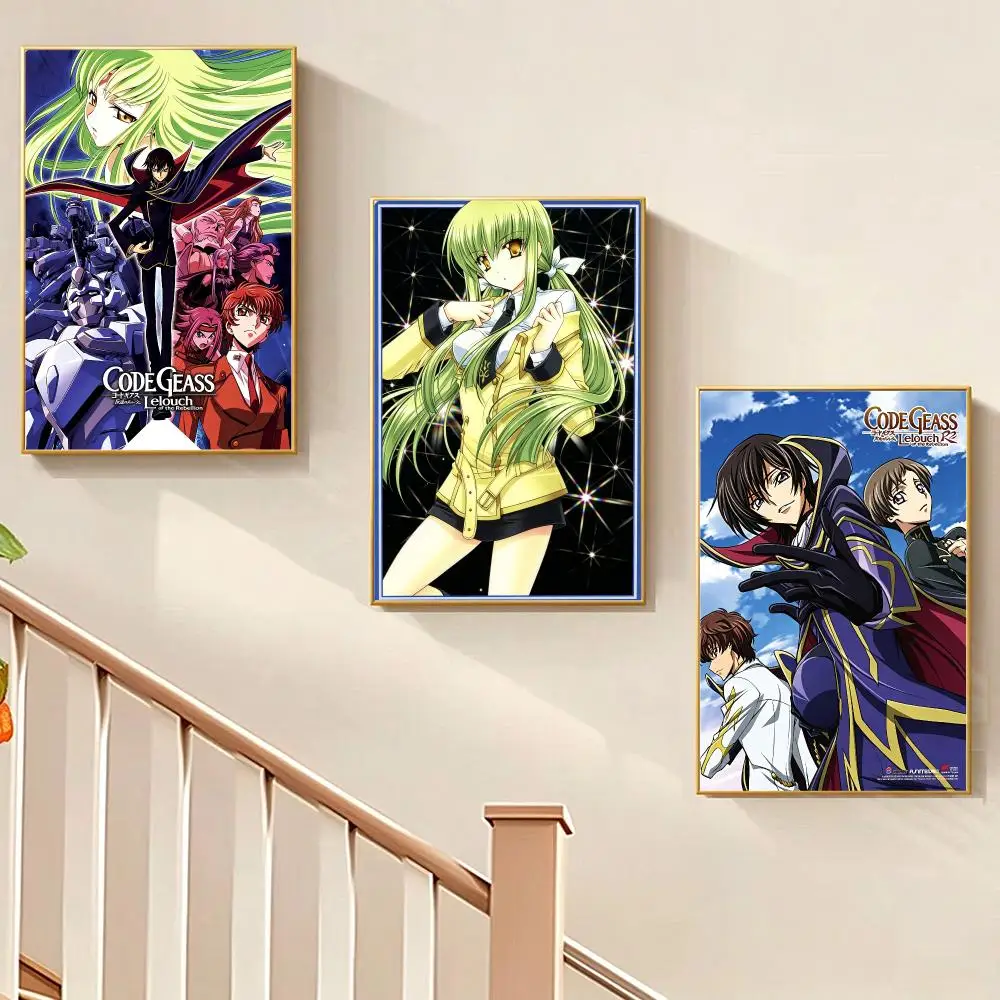 Anime Modern Code Geass C.C. Lelouch Poster HD Waterproof PP Wall Art, Self Adhesive Home Decor for Bedroom and Living Room