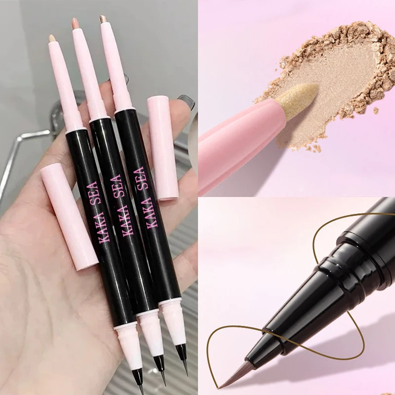 Crayon ver à soie à Double extrémité, surligneur et stylo correcteur imperméable, longue durée, scintillant naturel, crayon fard à paupières, bâton de maquillage