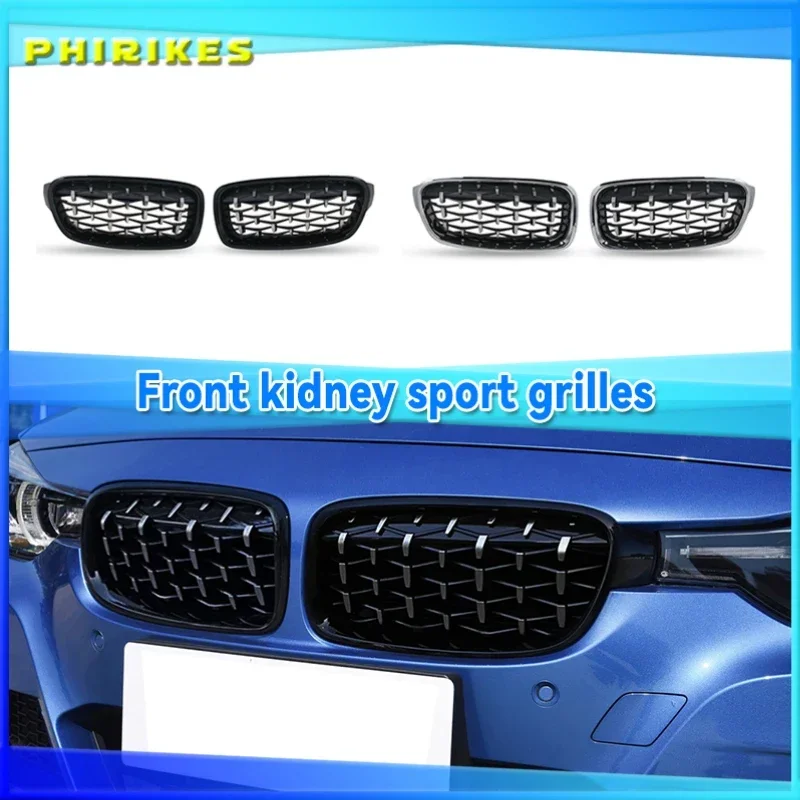 

A Pair Chrome Kidney Grilles Meteor Style Front Bumper For BMW 3 Series F30 F35 F31 2012-2018 Diamond Style Racing Grills