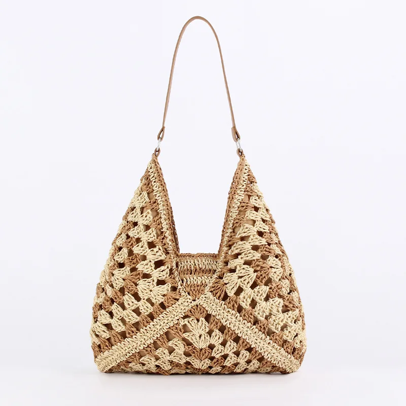 Vintage Straw Tote Bag Women Large Capacity Shoulder Bag Casual Handbag Designer Hollow Bohemian Summer Beach Bags