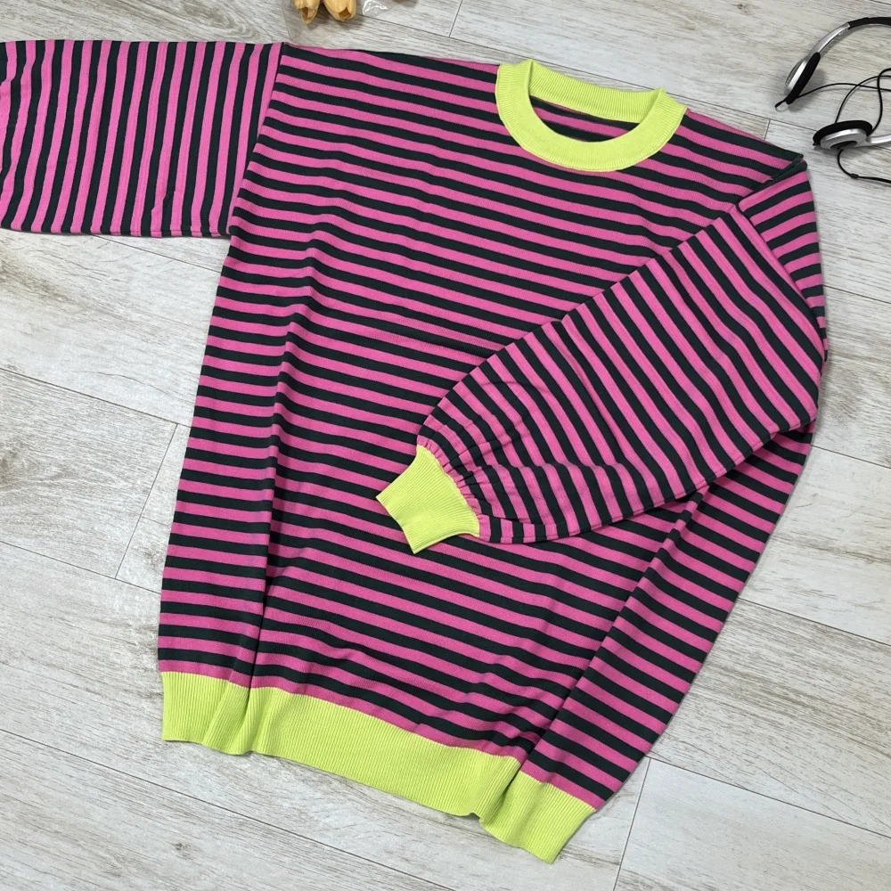 Pullover Top Unisex Sweater Pullover Crew Neck Loose Fit Men Hip Hop Casual Striped Women Long Sleeve Oversized Sweatshirt Shirt