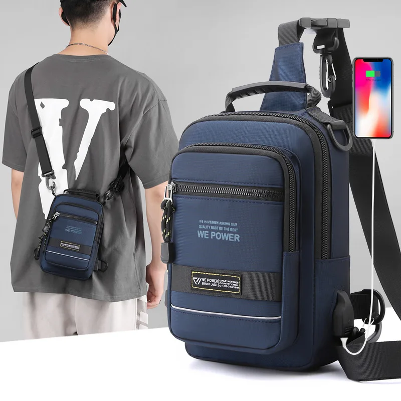 HVTIL-Bolso cruzado de un solo hombro para hombre, mochila de viaje con carga USB, para deportes al aire libre, de pecho pequeño, de gran capacidad