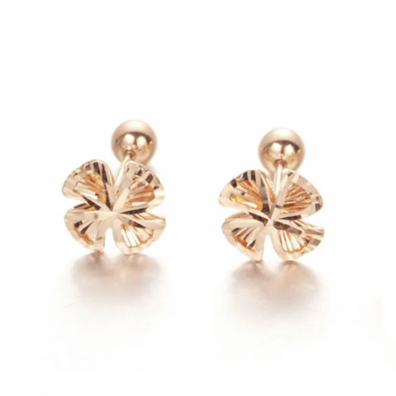 585 fioletowo-złote małe kolczyki w kształcie wiatraka w kształcie śruby platerowane 14K różowe płatki kolczyki dla kobiet lśniące Charms moda biżuteria