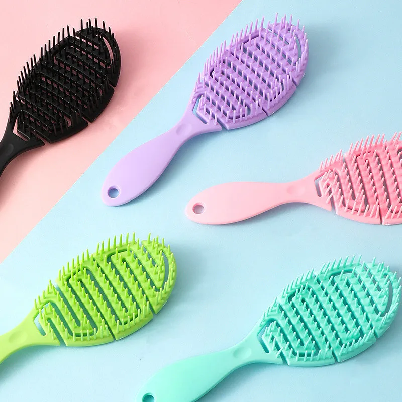 

Wet Brush Dry Curved Comb Massage Fluffy Shape Ribs Curling Comb for Wet Hair - Grooming Tool