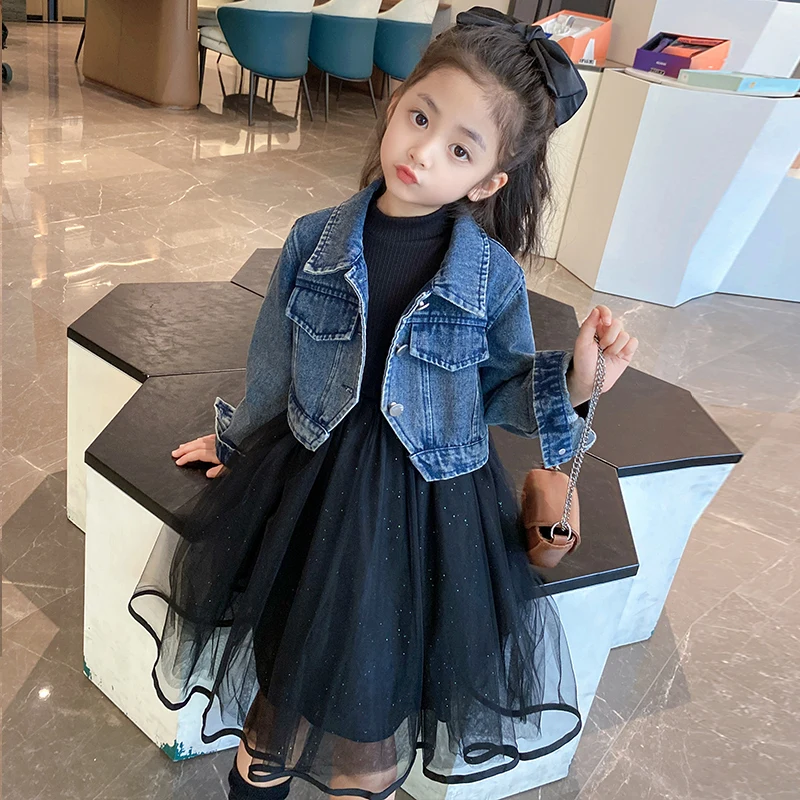 

Girls' Set Denim Jacket+Dress Autumn Fashion Children's Clothing Set Solid Color Baby Girl Jacket RM17