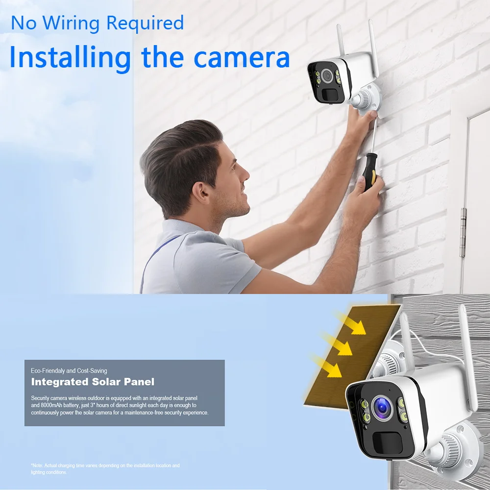2K HD Solar Camera HD 4MP Battery Powered WiFi  IP Camera Outdoor Wireless Surveillance Security Camera Waterproof IP66 CCTV PIR
