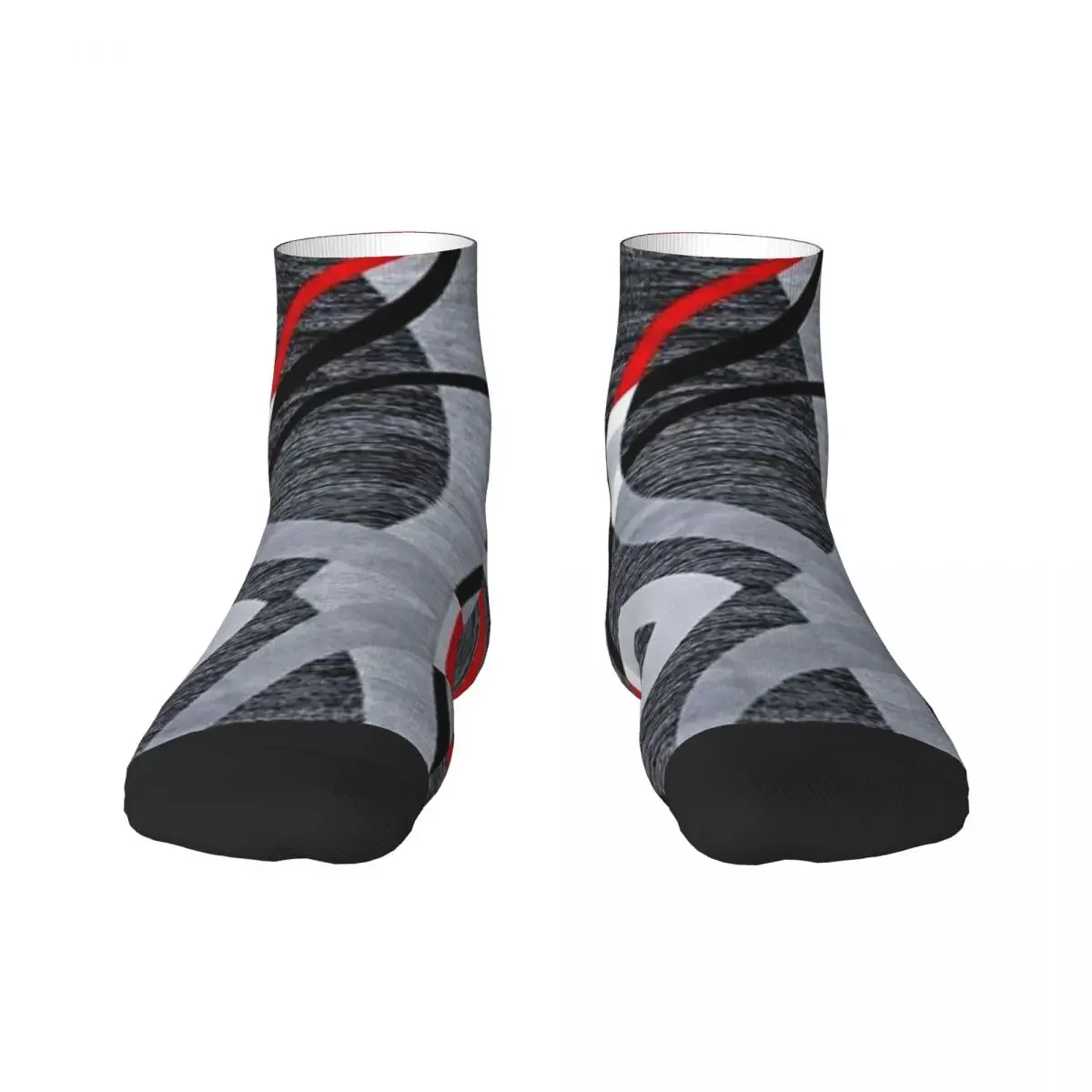 Cute Modern Abstract Gray Red Swirls Socks Women Men Warm 3D Printing Geometric Pattern Basketball Sports Socks