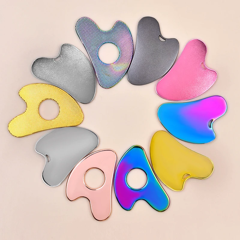 

High Polished 80X50X3.5MM Zinc Alloy Metal Gua Sha Facial Massager Wrinkle Remove Gua Sha Board Metal Guasha Skin Care Tool