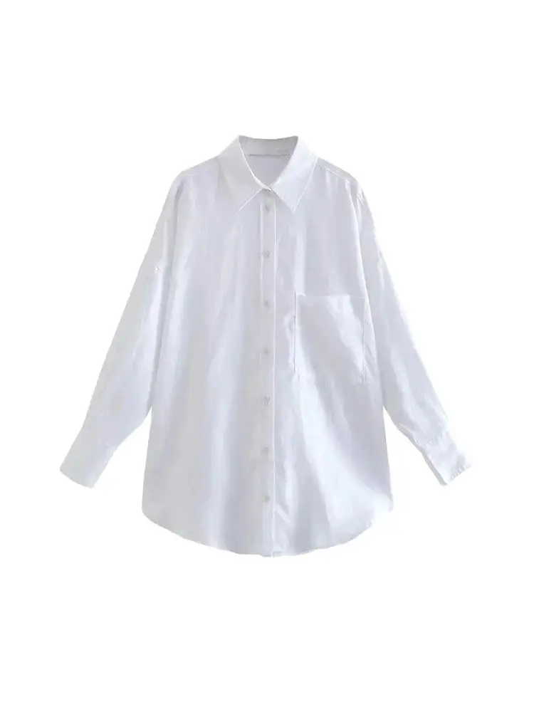Women Fashion With Pocket Oversized Shirts Vintage Long Sleeve Button-up Female Blouses Blusas Chic Tops view 6