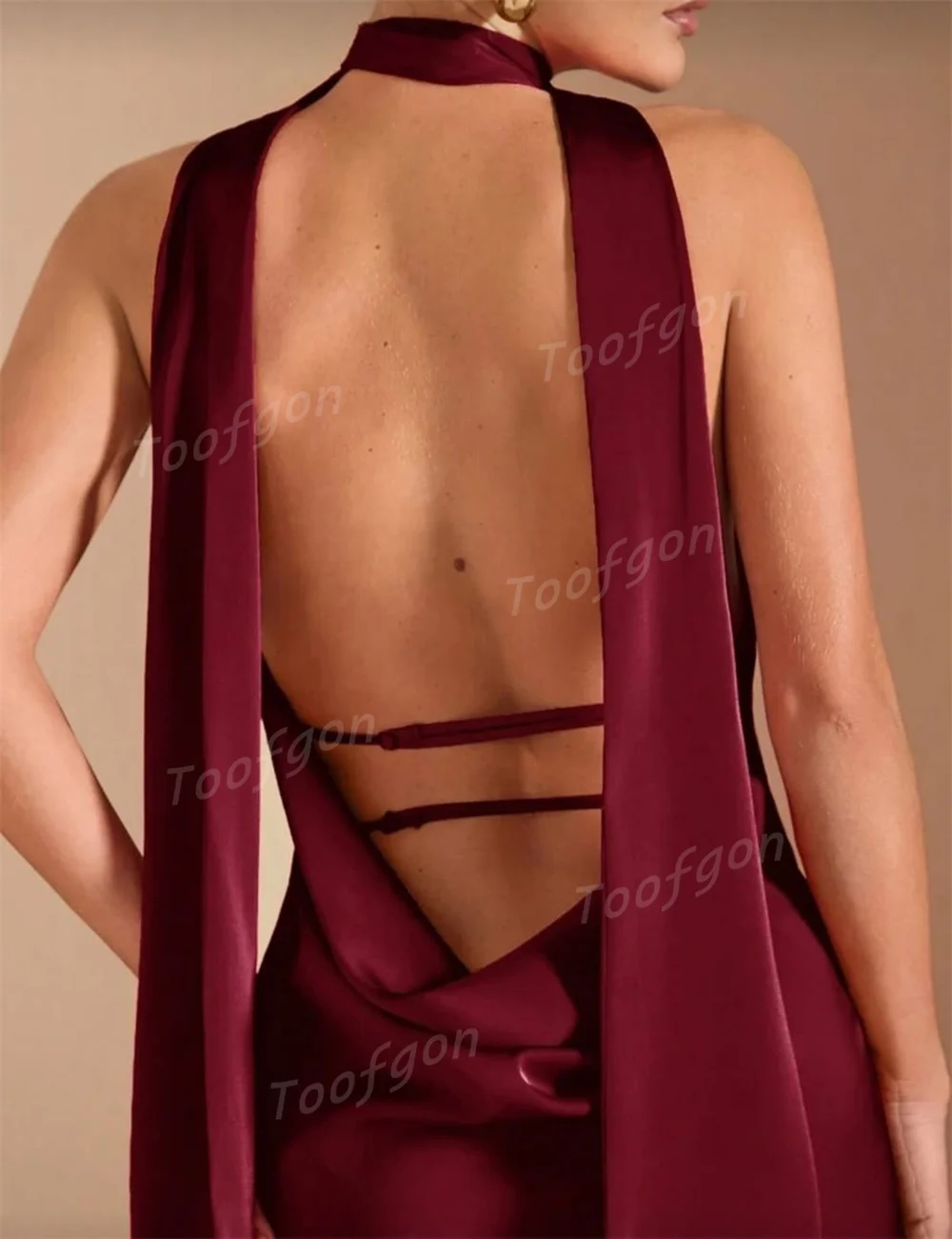 Toofgon بسيط عنابي طويل فساتين لحضور الحفلات الموسيقية مخصص حورية البحر فستان سهرة مفتوح الظهر مثير لينة الساتان فساتين الزفاف الخطوبة