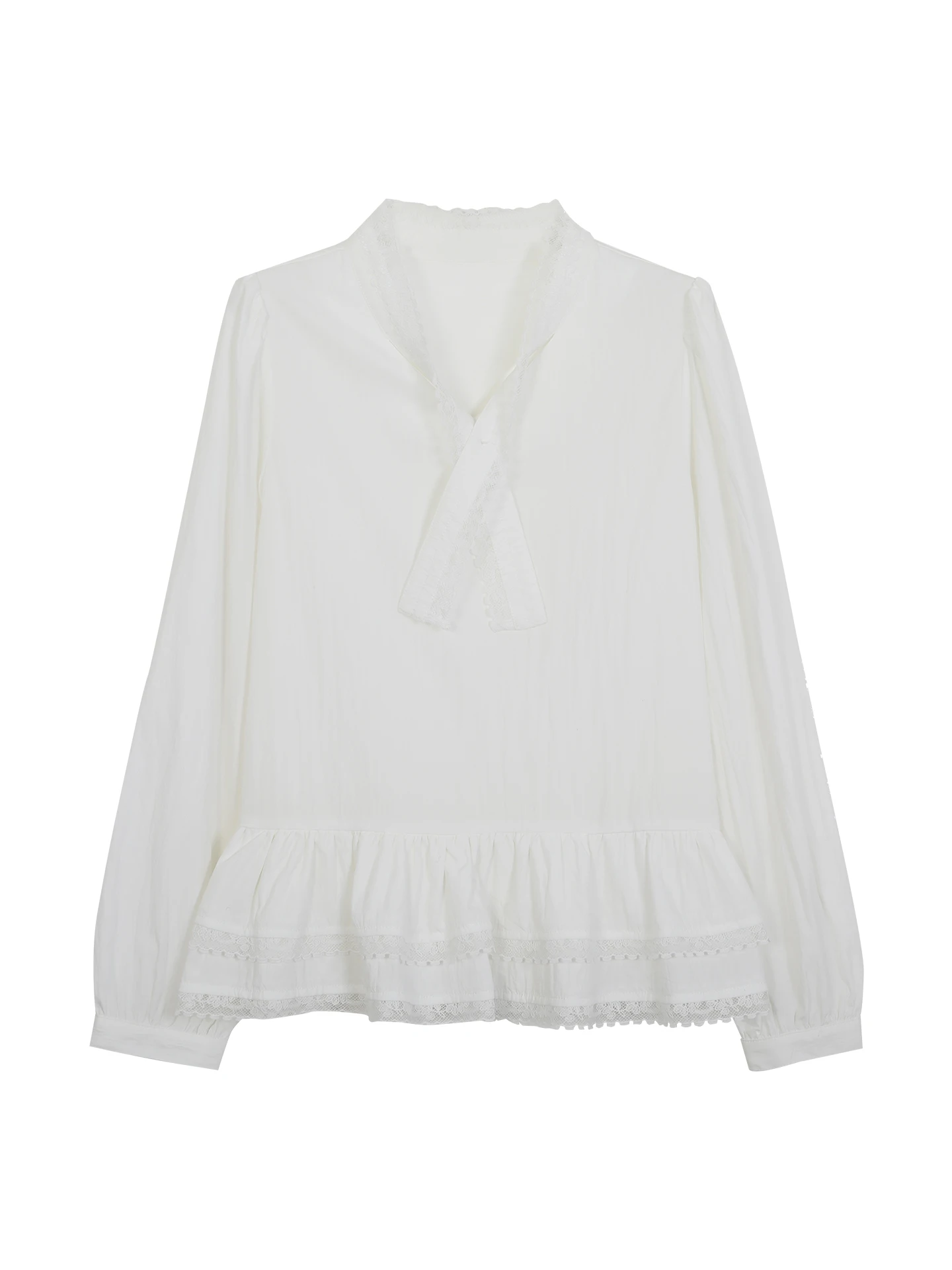 

White Lace Loose Women's irt Early Autumn New Sle V-ne Long Sve Straight Cut Commute Sle Faionable Casual Top