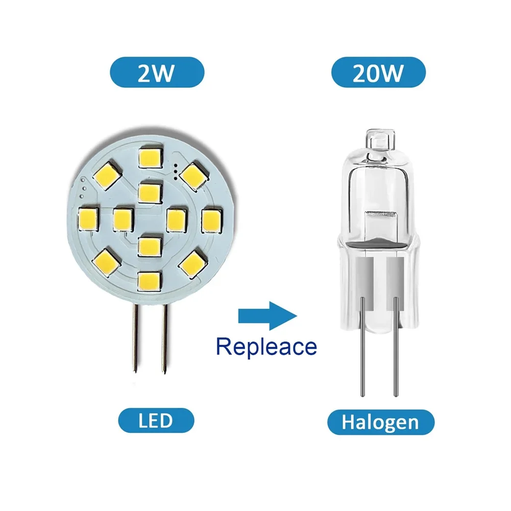 Lámpara LED G4 de 10 piezas, foco redondo sin parpadeo, Bombilla descendente, campana extractora de barco, ACDC, 12V, 24V, 2,2 W