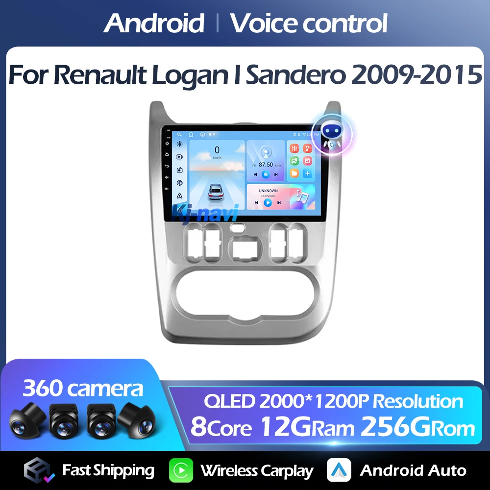 

Car Radio Android 14 For Renault Logan I Sandero 2009-2015 QLED Multimedia Player FM Carplay Auto 4G DSP GPS 5GWIFI