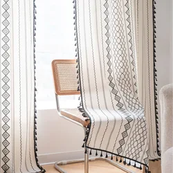 Bohemian Geometric Tassel Window Curtains Rod Pocket for Kitchen Living Room Luxury Decor Semi-shading Blend Farmhouse Drapes
