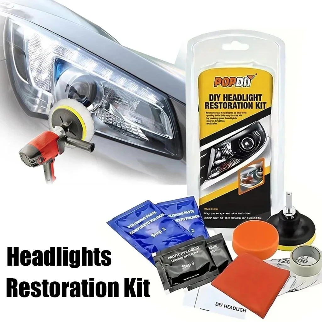 

Набор для восстановления фар автомобиля: паста для удаления царапин, полировочная паста, очиститель линз с адаптером для дрели и инструментами