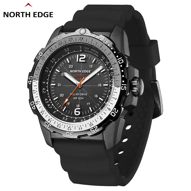

NORTH EDGE Solar Powered Quartz Watch Men EVOQUE2 Sports Pilot Watches Luminous 50M Waterproof Watches for Man
