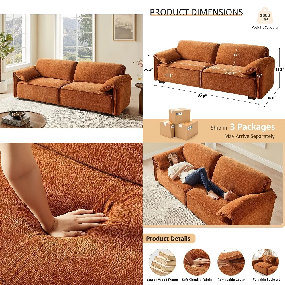 

110 Modern Curved Sectional Sofa, Oversized Chenille Cloud Couch for Living Room, Comfy Luxury LShaped Boneless Sofa with Extra