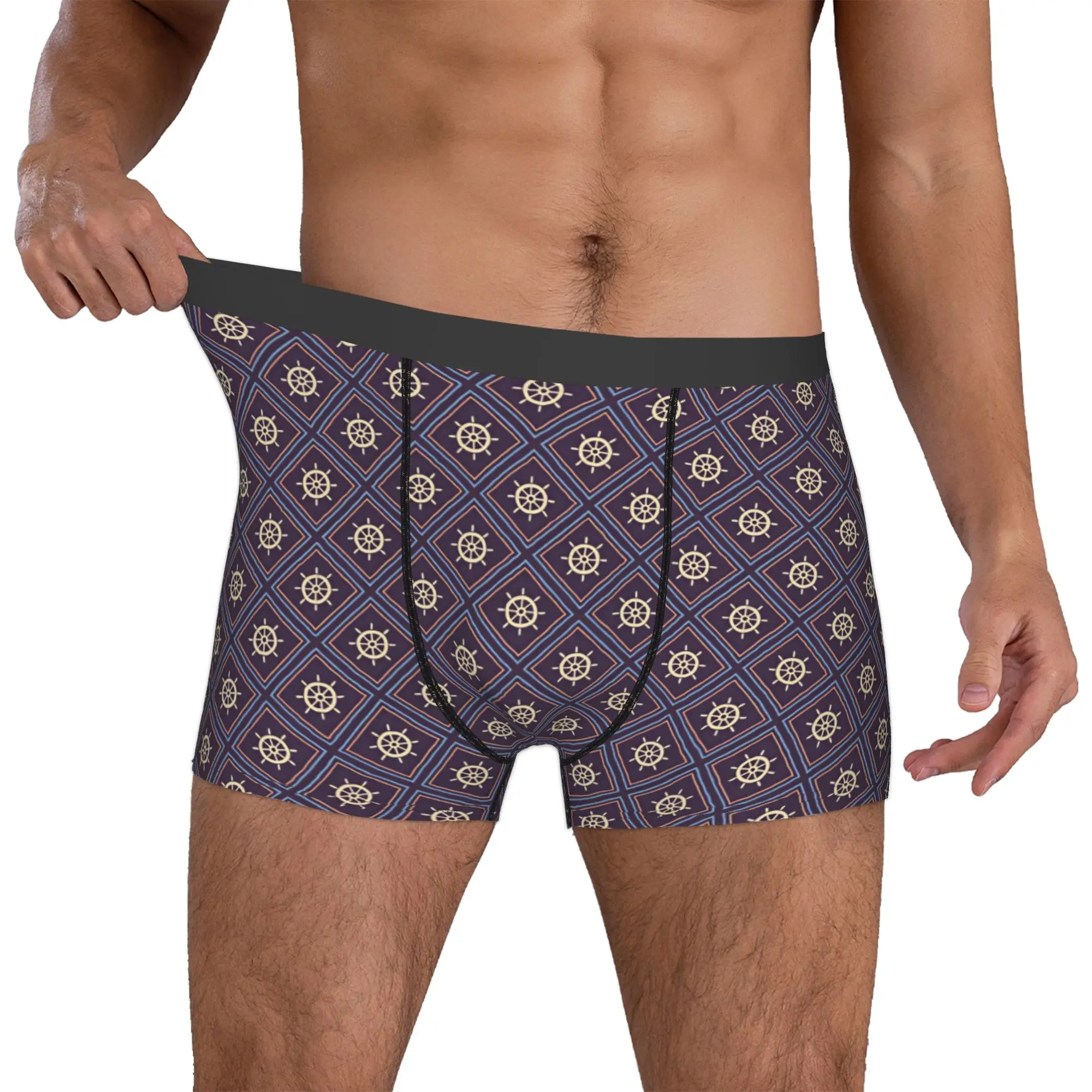 Nautical Maritime Helm Texture Plaid Boxers Shorts Mens  Briefs Underwear Fashion Underpants