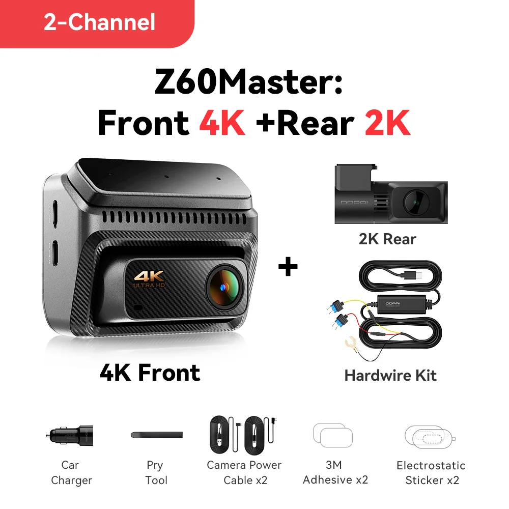 【Nieuw】DDPAI Z60Master Dual Dash Cam 4K+2K 2/3 Kanaals Voor en Achter HDR Nachtzicht WiFi6 GPS ADAS Dash Camera DVR Auto Dashcam