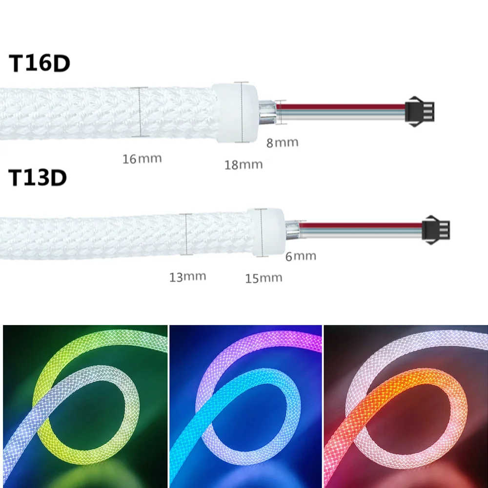 WS2812B WS2811 DC 5V Pita Lamp Neon LED Strip , Pita Lampu Silikon Fleksibel RGBIC Pintar 360 Derajat 50LEDs/m