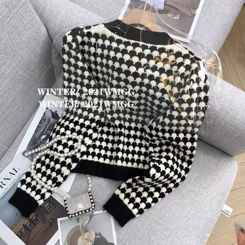 Autumn Winter New Bow Patchwork Knitting Cardigan Long Sleeve Button All-match Short Sweaters Sweet Fashion Women Clothing