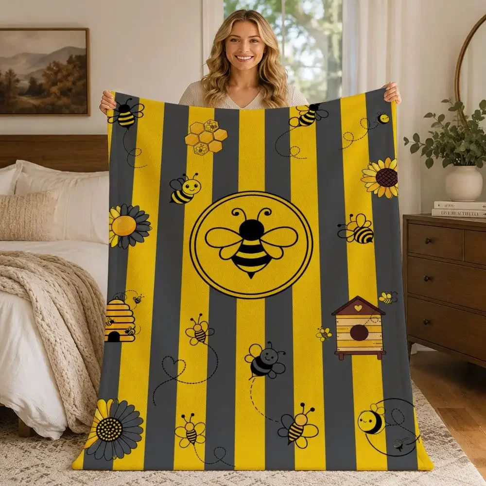 Cute cartoon bee Throw Blankets Soft Warm Flannel Blanket Bedding for Bed Living room Home Sofa