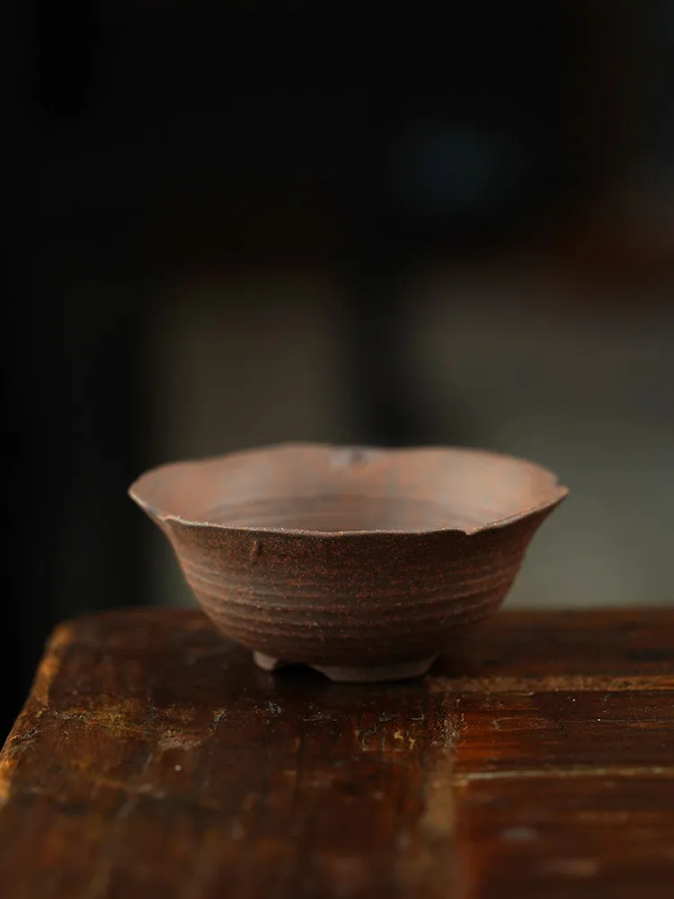 Retro Chinese Ceramics Tea Cup Old Rock Clay Thick Porcelain Pu'er Moonless Cup Zen Home Use Cup Rustic Ancient Pottery Style