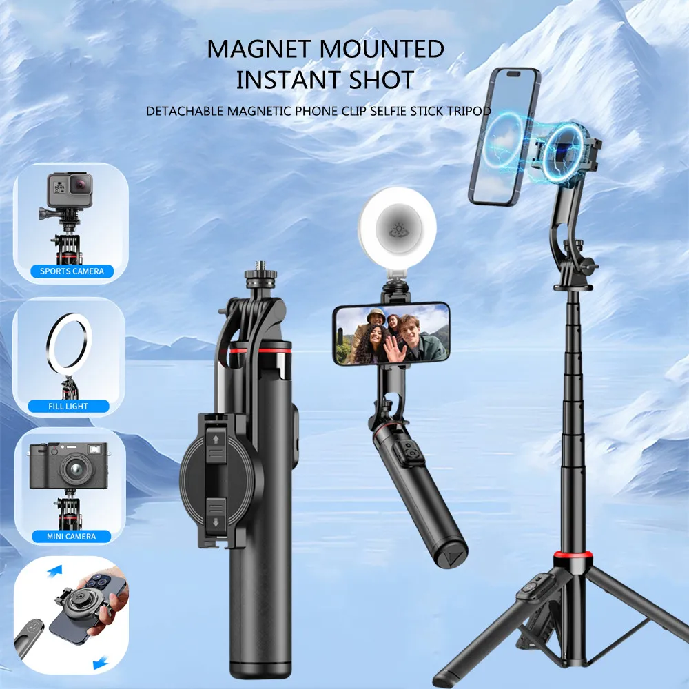 2025 New Magnetic Selfie Stick Tripod with Bluetooth Remote for Cellphone For iPhone 14 13 12 Pro Max for HUAWEI XIAOMI SAMSUNG