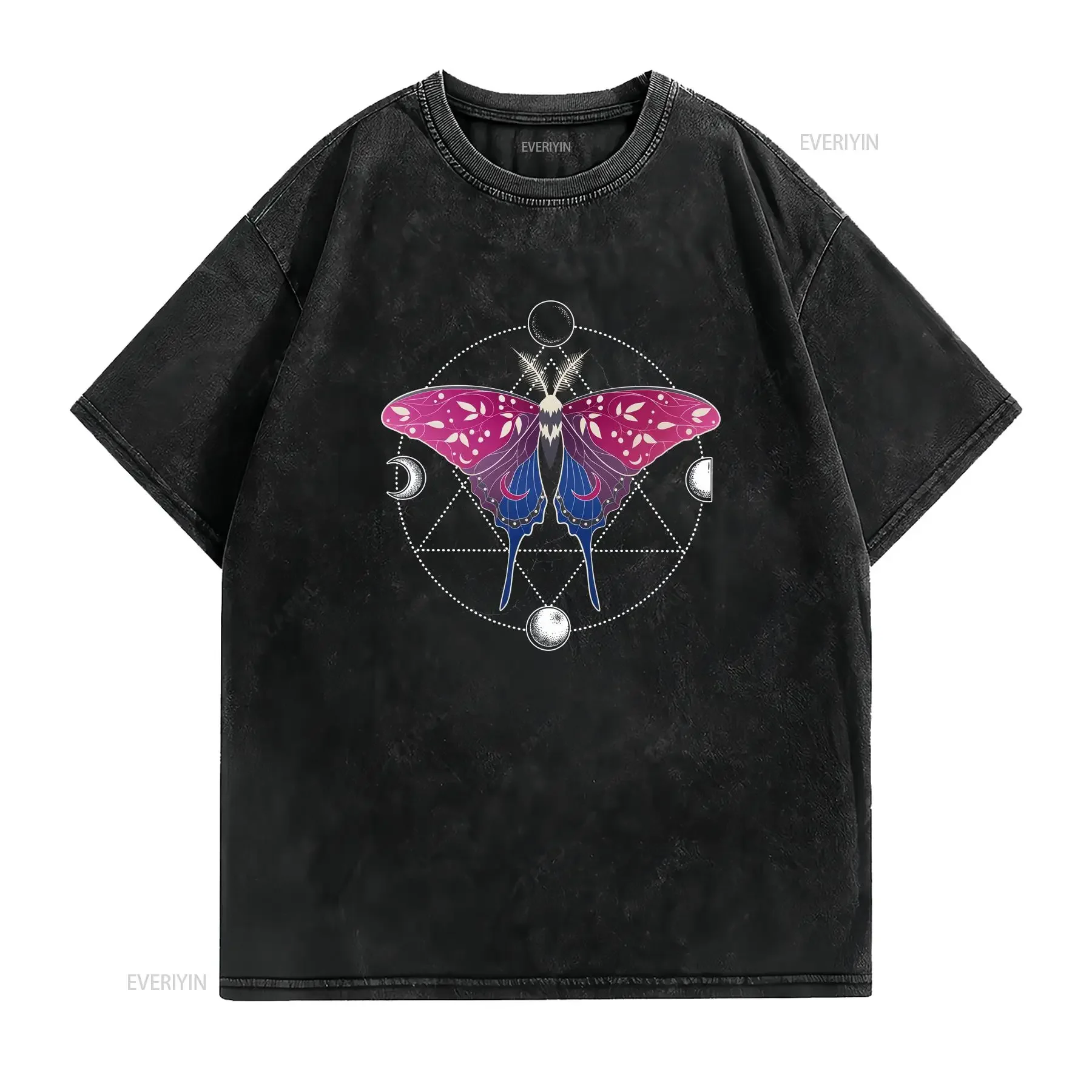 Bisexual Pride T Shirt Bi LGBT Gay Month Festival Flag Luna Moth Moon Phase Cottagecore Cottage Core vintage Washed Versatile