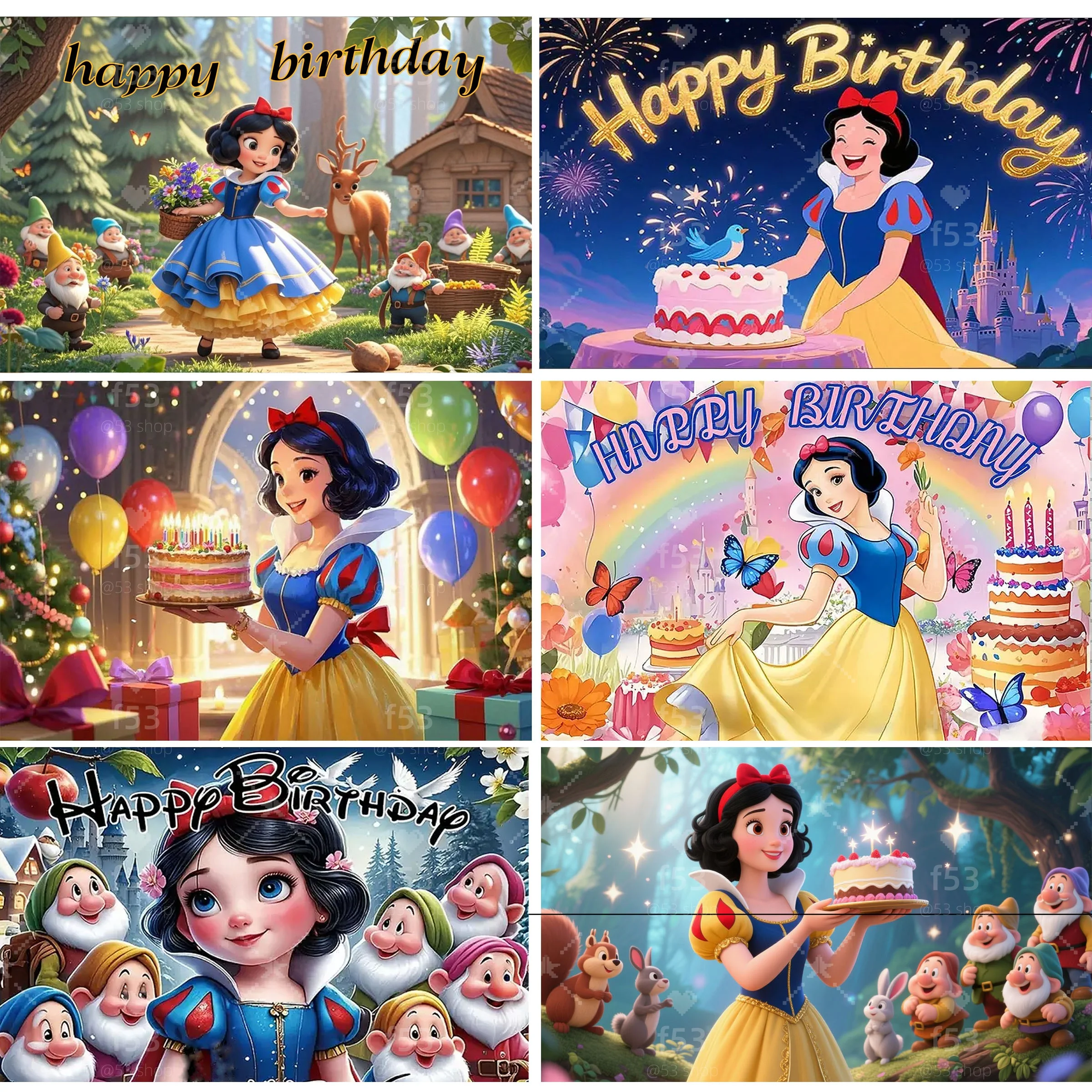 

Cartoon Disney Snow White Theme Birthday Party Background Flower Party Decoration Banner Photozone Backdrop Baby Shower Supplies