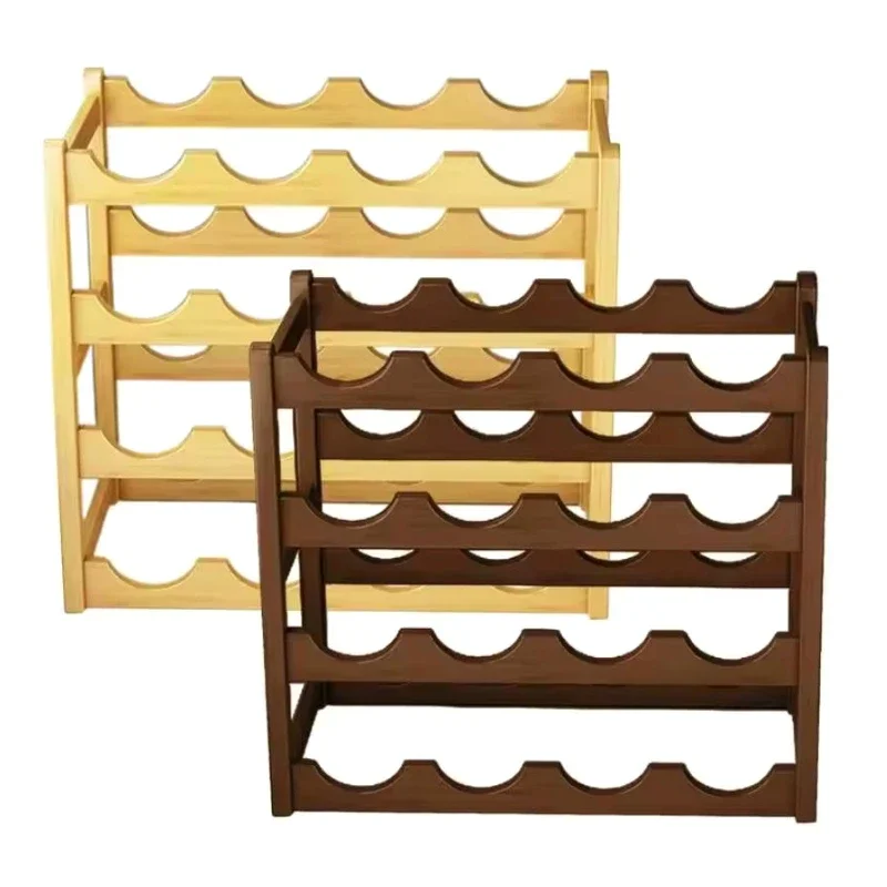 Stackable Wine Rack 16-Bottle Wooden Wine Holder for Cabinet 4 Tier Wine Shelf Stand Bar Dining Room Living Room