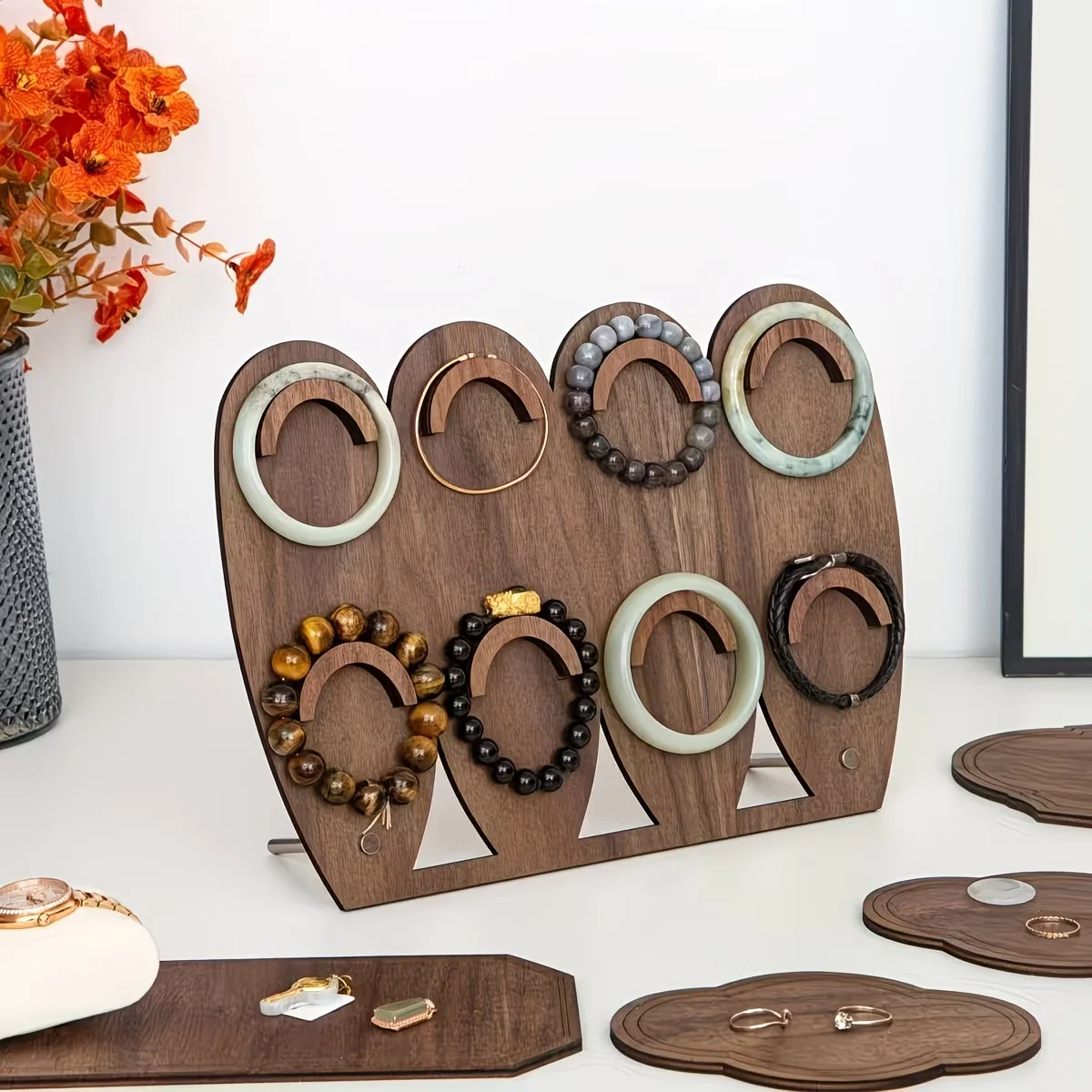 Simple Wood Bracelet Tray Hand Bangle Organizer Bracelet Display Rack Ornaments Storage Case Necklace Display Stand Gift
