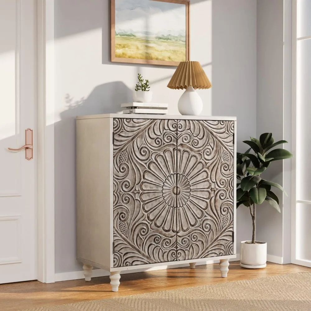 

Sideboard Buffet Cabinet with Storage, Accent Cabinet Magnetic Doors, Vintage MDF Buffet Table for Living Room, Kitchen, Hallway