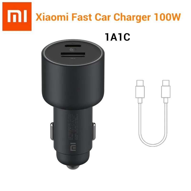 Xiaomi Mi Car Charger 100W MAX 1A1C Fast Charging Dual-port USB-A USB-C Smart Device Fully Compatible With Light Effect Display