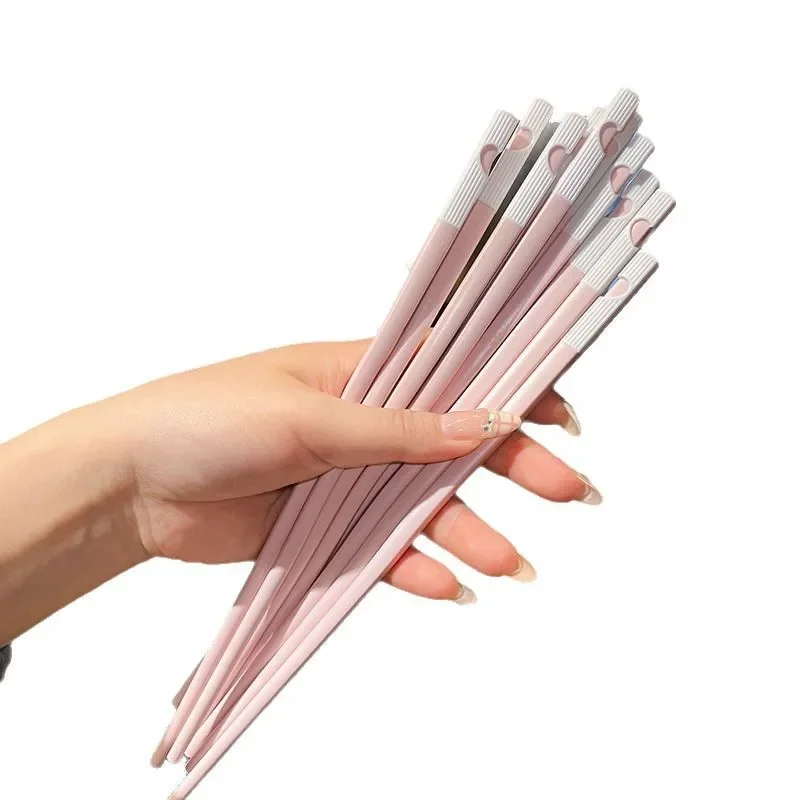 5 Pairs Cute Heart Japanese Chinese Chopsticks Sushi Non-slip Sticks Reusable Korean Chopsticks Set Healthy Alloy Tableware Set view 5