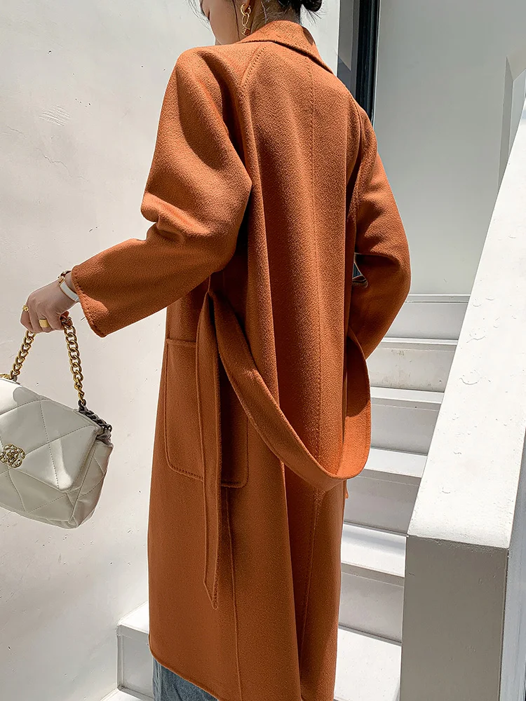 Abrigo de la mujer ondulde agua esmeralda abrigo de otoño e invierno nuevo 100% lana pura Reversible abrigo de lana moda abrigo cómodo de moda