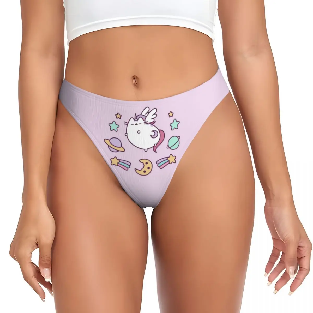 

Custom Women's P-Pusheens Unicorn Wallpaper G-string Thongs Female Soft Panties Underwear