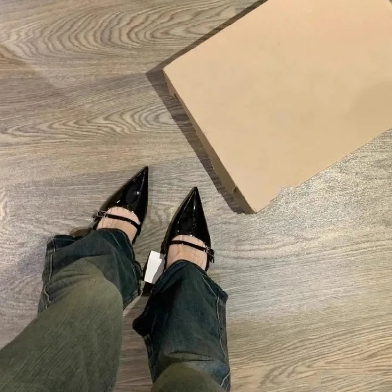 Black High Heel Women 2024 Summer Woman Pumps Pointed Leather Sexy Slingbacks Shallow Mouth Single Shoes For Sandals