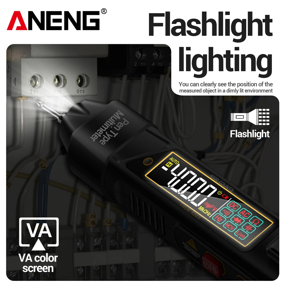 ANENG A3006A Digital Multimeter Pen Tester Smart 2 en 1 Alta Precisión AC / DC Voltaje Sin Contacto Hz Resistencia Diodo Identificación Automática Electricistas Herramientas Detector