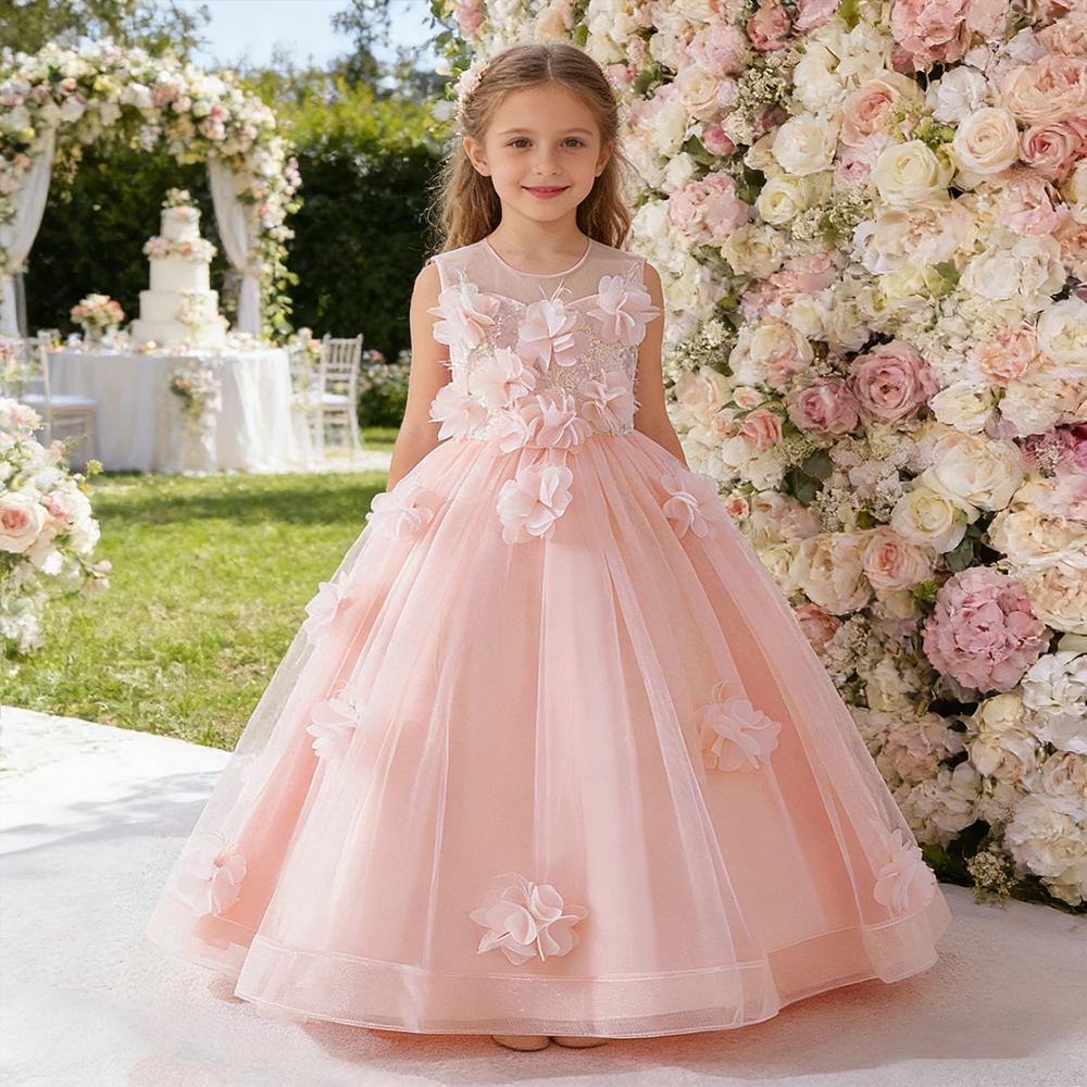 

Flower Girl Sequin Wedding Dress Elegant Girls Party Puffy Dresses Pink Princess Dress for Children Birthday Dress Gown 8-12Y
