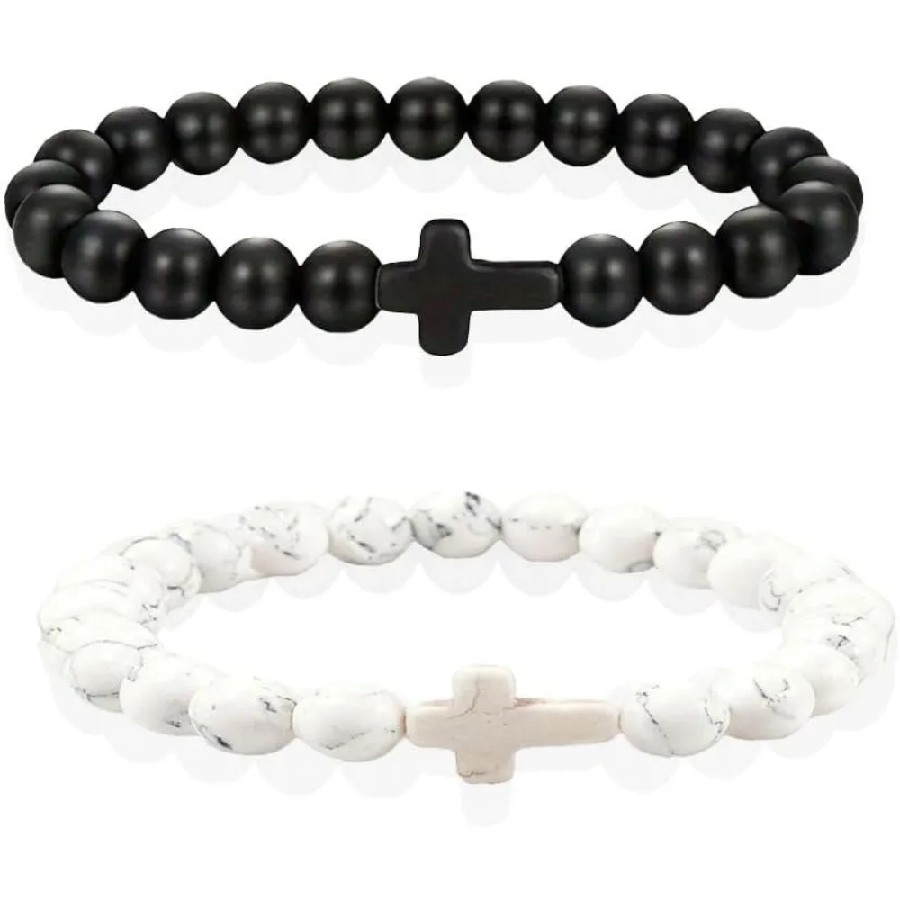 4/8/16 Pcs Christian Faith Cross Beaded Bracelet Elastic Stone Bead Prayer Bracelet Baptism Easter Religious Party Souvenir Gift